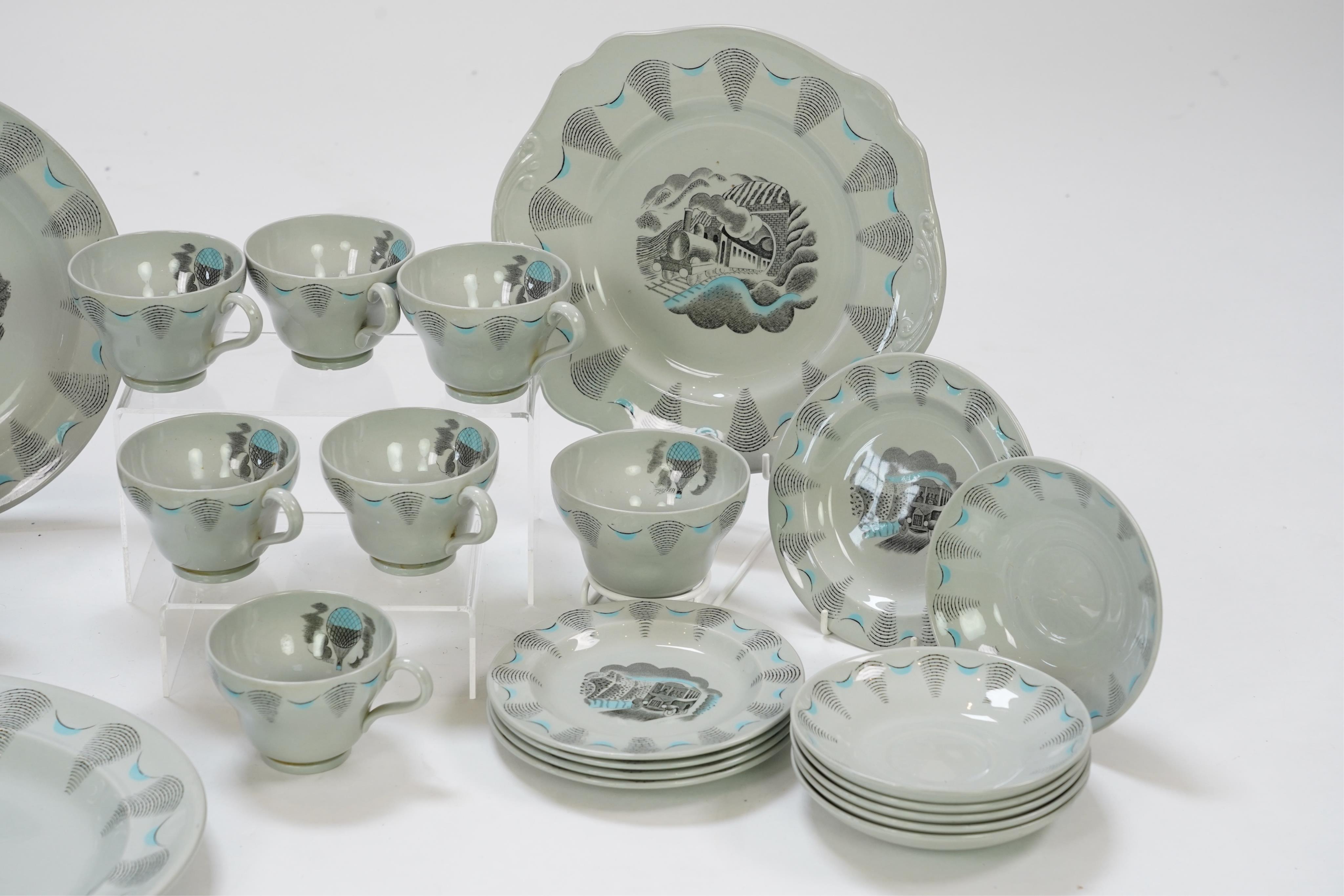 Eric Ravilious (1903-1942) for Wedgwood: A 'Travel' pattern part tea and dinner service